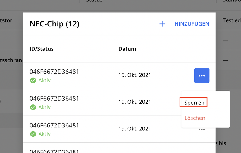 Screenshot NFC-Chip Fenster, Aktionen NEU